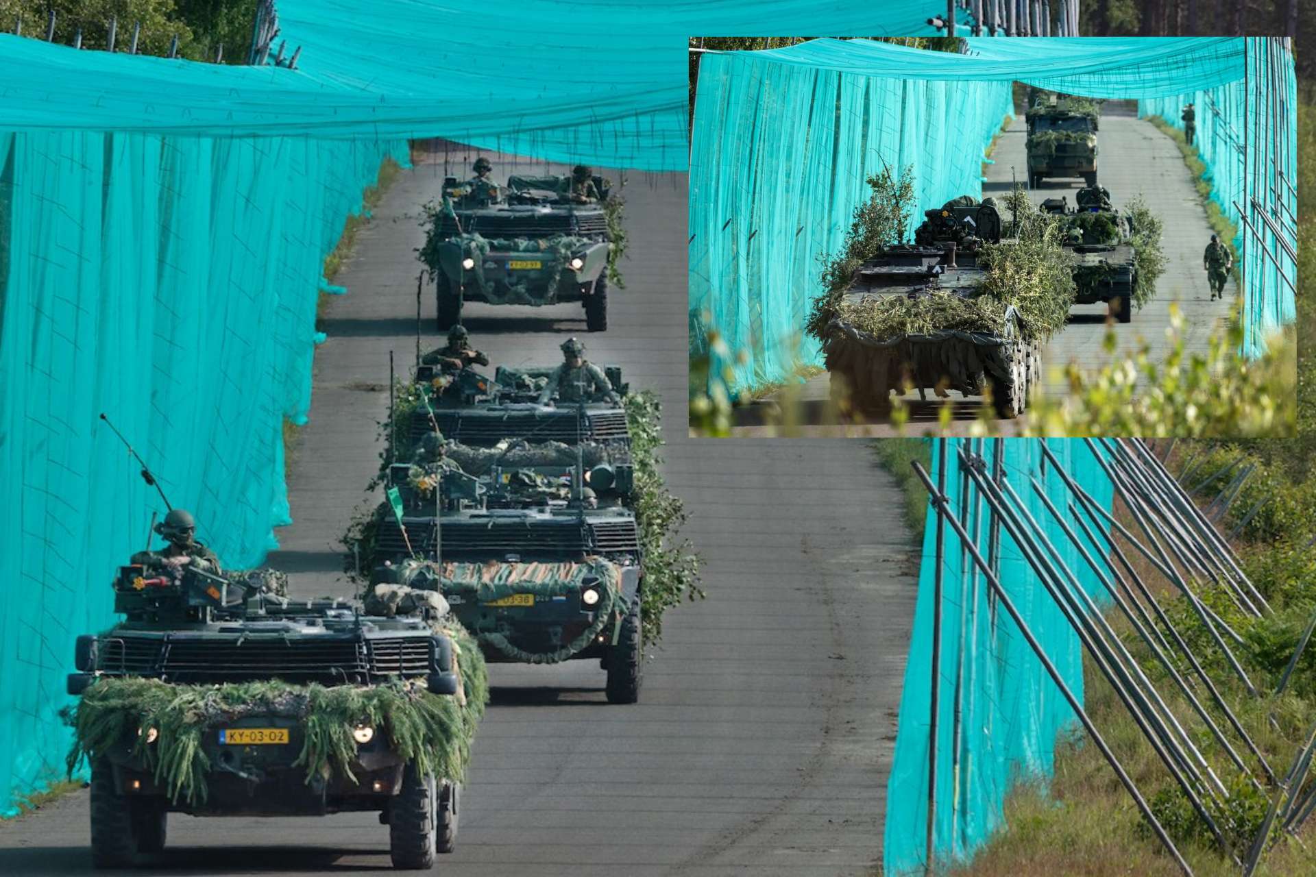 The Dutch Army is testing Ukrainian-style anti-drone tunnels during Exercise Fighter Lion to protect troops and armored vehicles from drone surveillance, FPV attacks and electronic warfare threats (Picture Source: Eindhovens Dagblad / Dutch MoD)