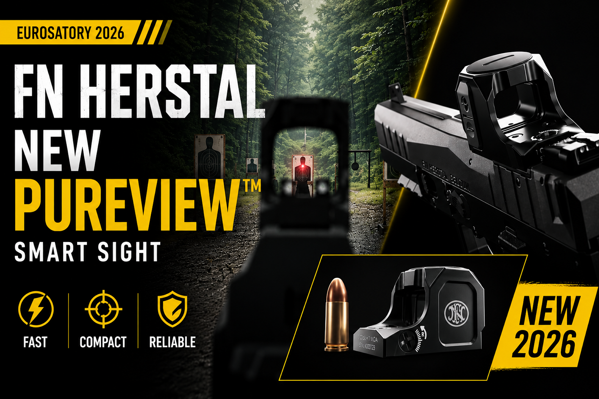 FN Herstal introduced the FN PureView holographic micro red dot sight at Eurosatory 2026 to improve close-range targeting speed and accuracy for military and law enforcement users (Picture Source: Created by Army Recognition Group)