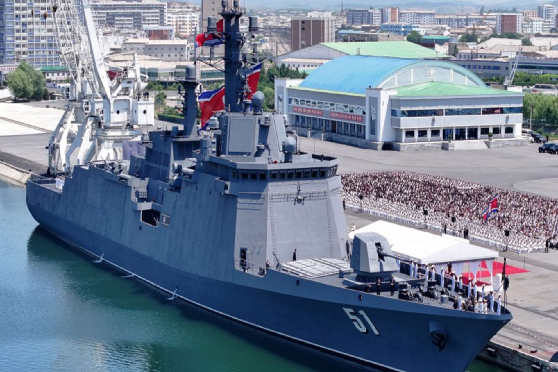North Korea commissioned the 5,000-ton Choe Hyon guided-missile destroyer at Nampho, adding a VLS-equipped warship designed for anti-ship, air-defense, and land-attack missions in the Yellow Sea (Picture source: KCNA).