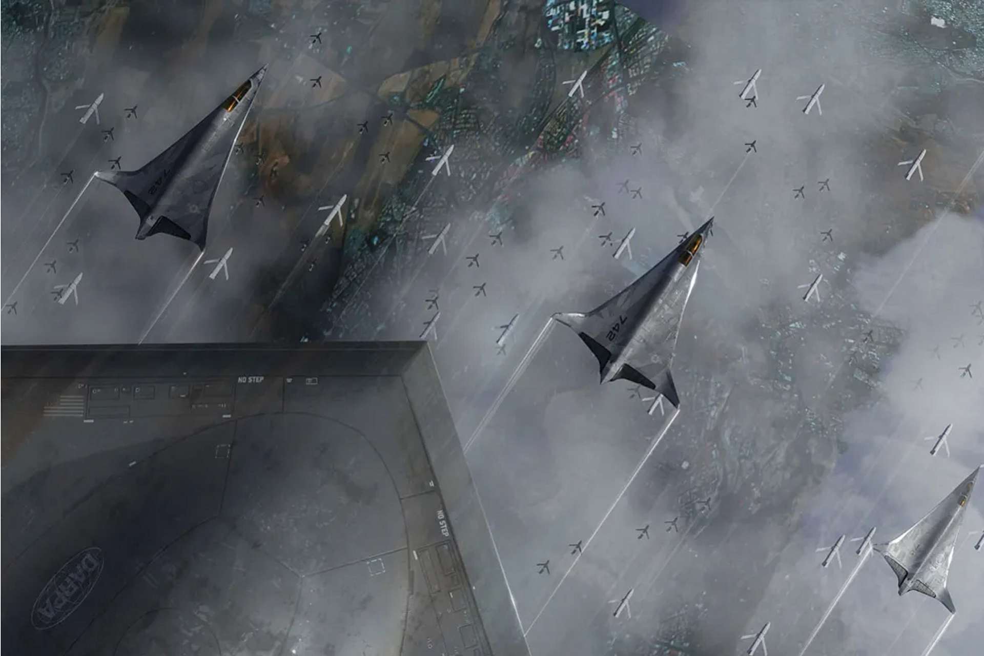 DARPA’s AIR program aims to develop AI-enabled autonomy for F-16 test aircraft and future unmanned combat aerial vehicles, improving beyond-visual-range coordination of sensors, electronic warfare, maneuver, and AIM-120-class air-to-air missile employment (Picture source: DARPA).