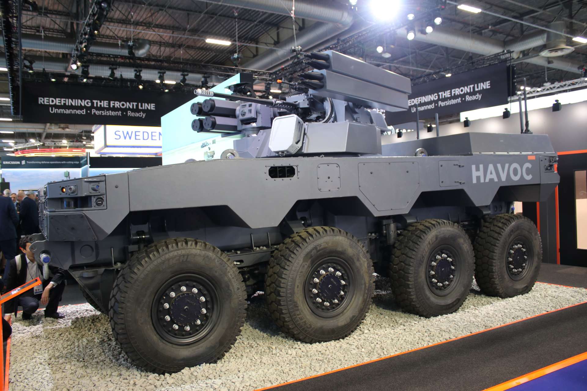 MOOG and Milrem Robotics unveiled a new unmanned combat vehicle at Eurosatory 2026 that combines the HAVOC 8x8 robotic vehicle with the RIwP turret, integrating air defense, counter-drone, electronic warfare, and long-range targeting capabilities to address battlefield lessons emerging from the war in Ukraine and strengthen NATO's Eastern Flank défenses (Picture Source: Army Recognition Group)