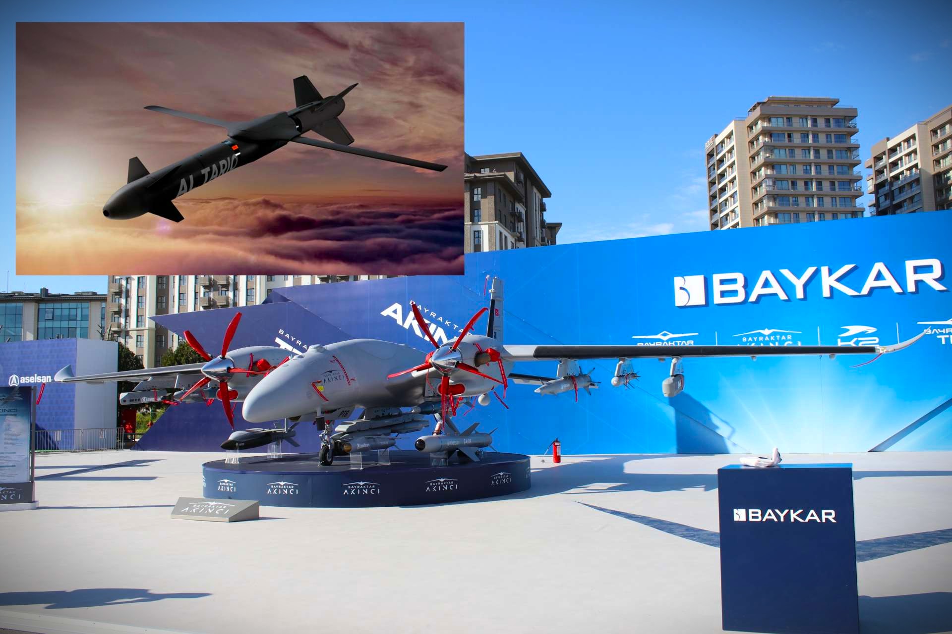 Türkiye’s Baykar and UAE defense group EDGE Group are integrating the AL TARIQ long-range precision-guided munition onto the Bayraktar AKINCI, expanding the drone’s ability to conduct high-altitude standoff precision strikes up to 120 km away (Picture Source: Army Recognition Group / EDGE)