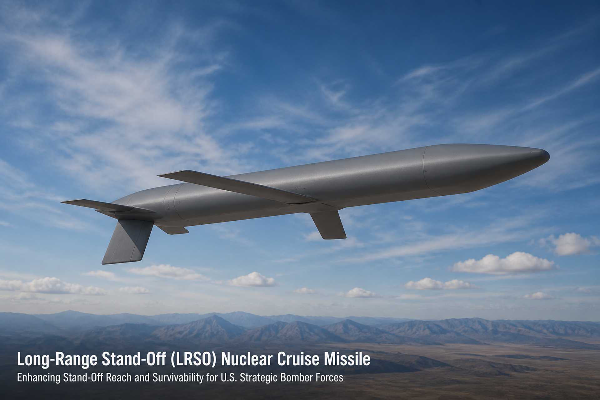 Long-Range Stand-Off (LRSO) nuclear cruise missile enhances U.S. strategic deterrence with extended-range precision strike capability, replacing the AGM-86B and enabling survivable engagement of high-value targets from outside contested airspace.