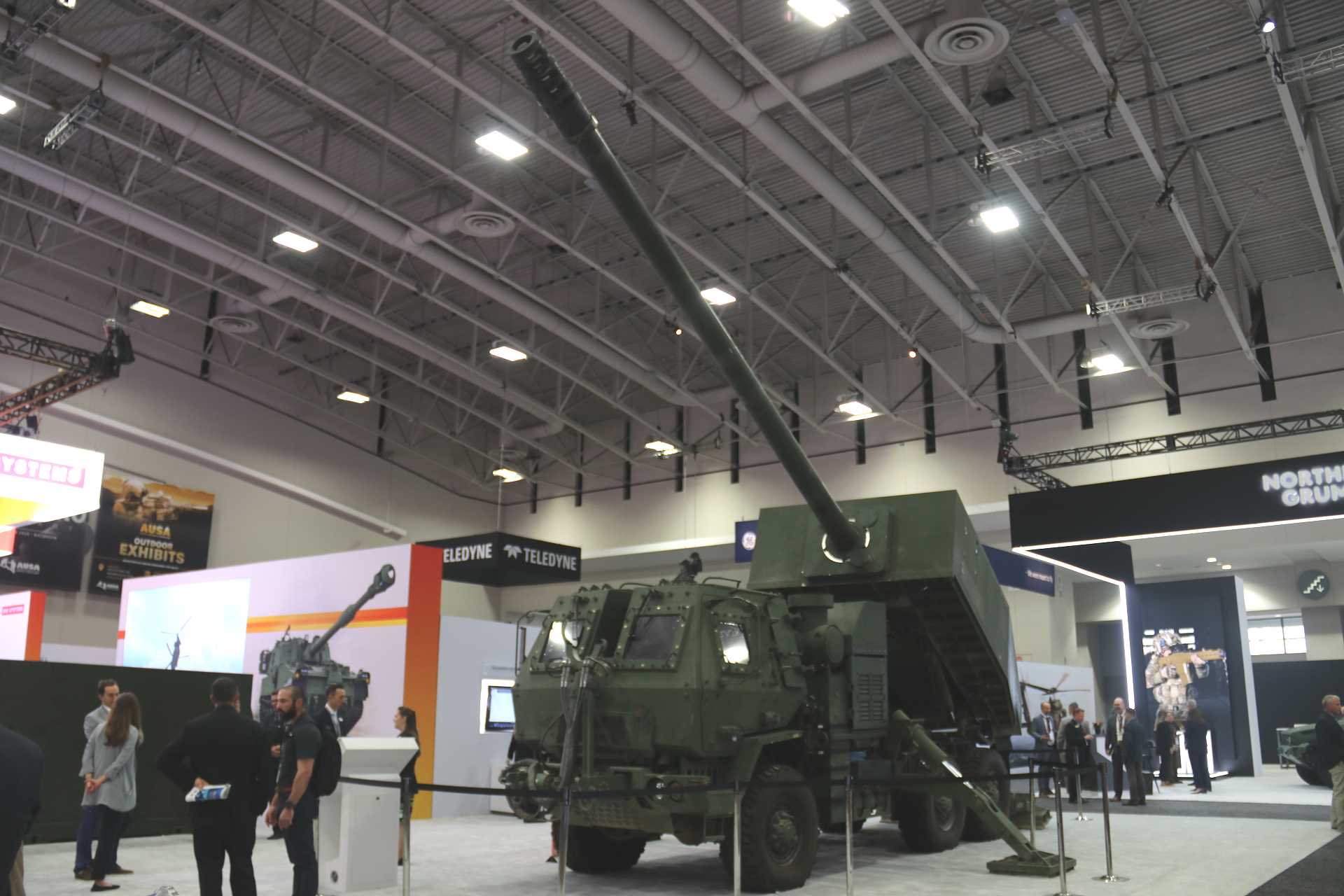 BAE Systems’ Multi-Domain Artillery Cannon System (MDACS), displayed at AUSA 2026 in Washington, D.C., combines a truck-mounted 155mm cannon with precision-guided ammunition designed for air defense and extended-range strikes against ground targets.