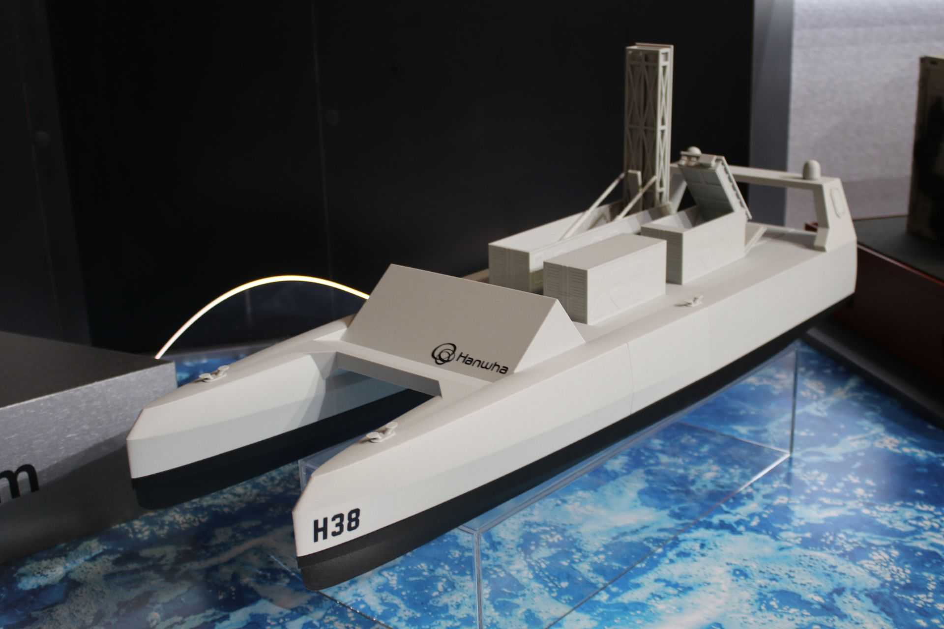The H38 MUSV is a 38-meter unmanned catamaran designed to carry up to 75 metric tons of interchangeable payloads, including containerized rocket launchers and VLS cells capable of delivering guided rockets, ballistic missiles, anti-ship missiles, anti-submarine weapons, and air defense interceptors. (Picture source: Army Recognition)