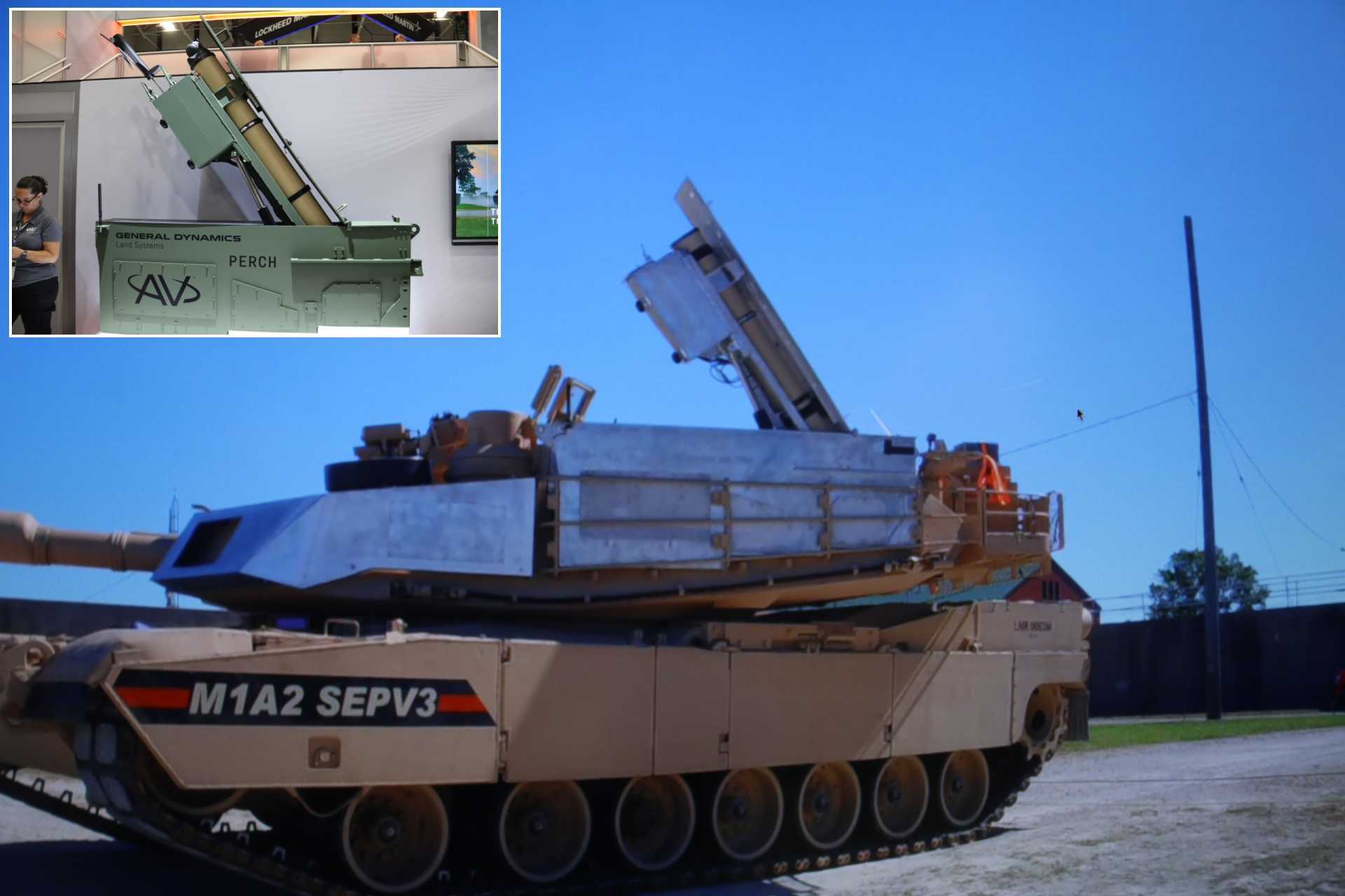 General Dynamics Land Systems’ PERCH 2.0 is designed to let M1A2 Abrams SEPv3 and Stryker crews launch Switchblade 300 loitering munitions from under armor, extending reconnaissance and precision-strike reach beyond direct line of sight.