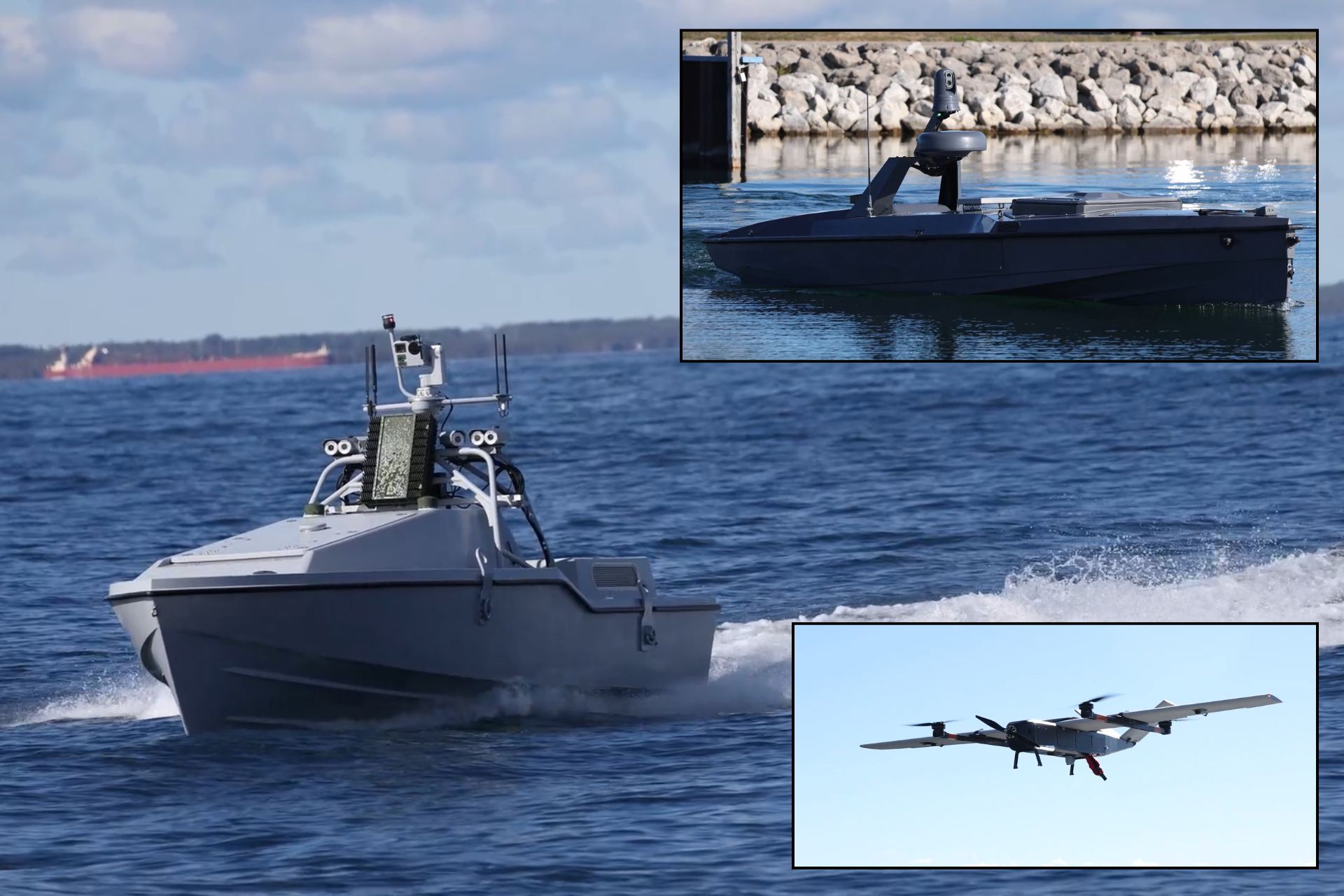 U.S. Army footage from Bayonet Quest 26 shows autonomous aerial and surface systems operating alongside a Mk VI patrol boat during maritime testing in Michigan. (Picture source: US DoD)