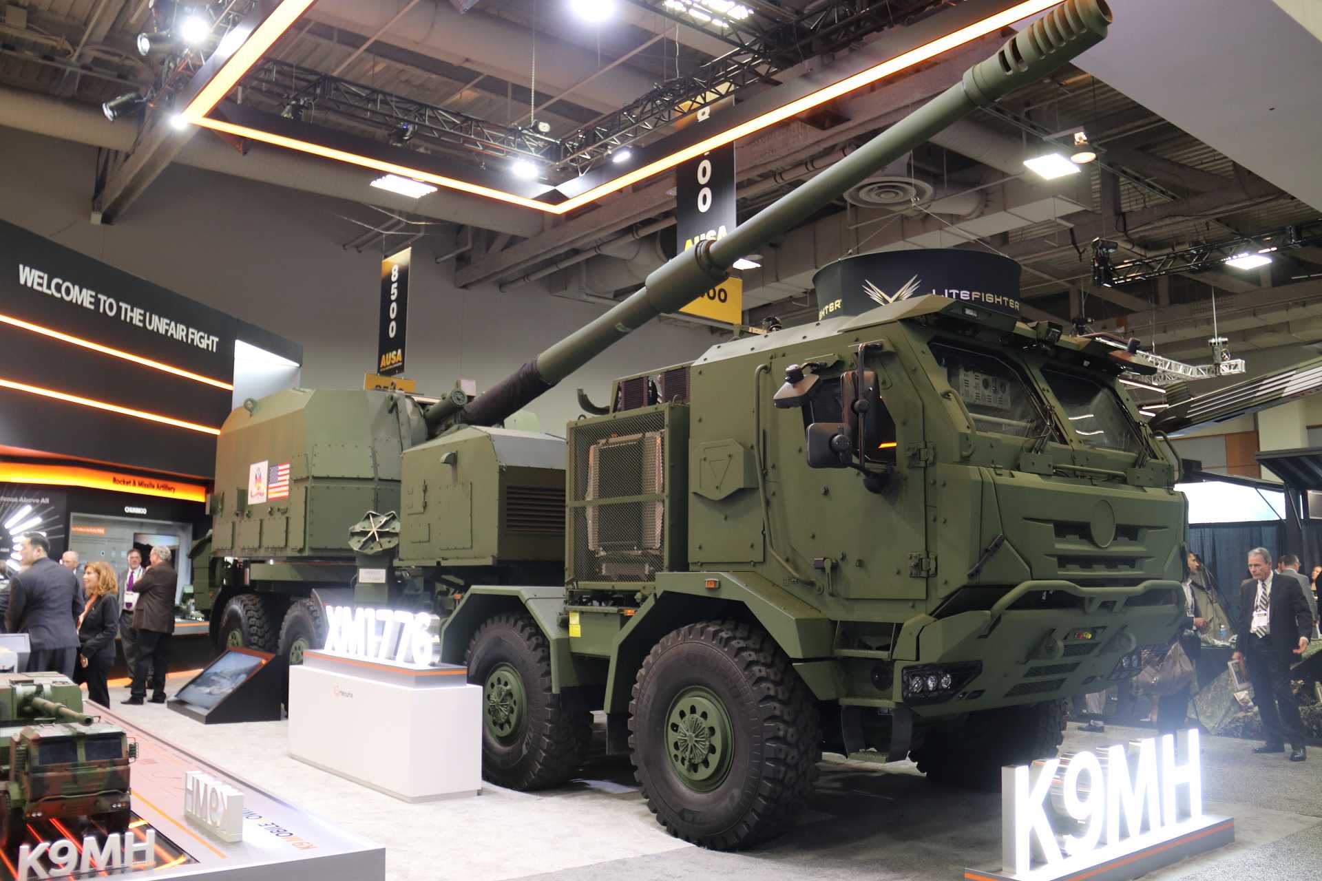 The U.S. Army and Hanwha Defense USA officially unveil the new XM1776 Mobile Tactical Cannon (MTC), a wheeled 155mm self-propelled howitzer, during AUSA 2026 in Washington, D.C., on October 12, 2026.