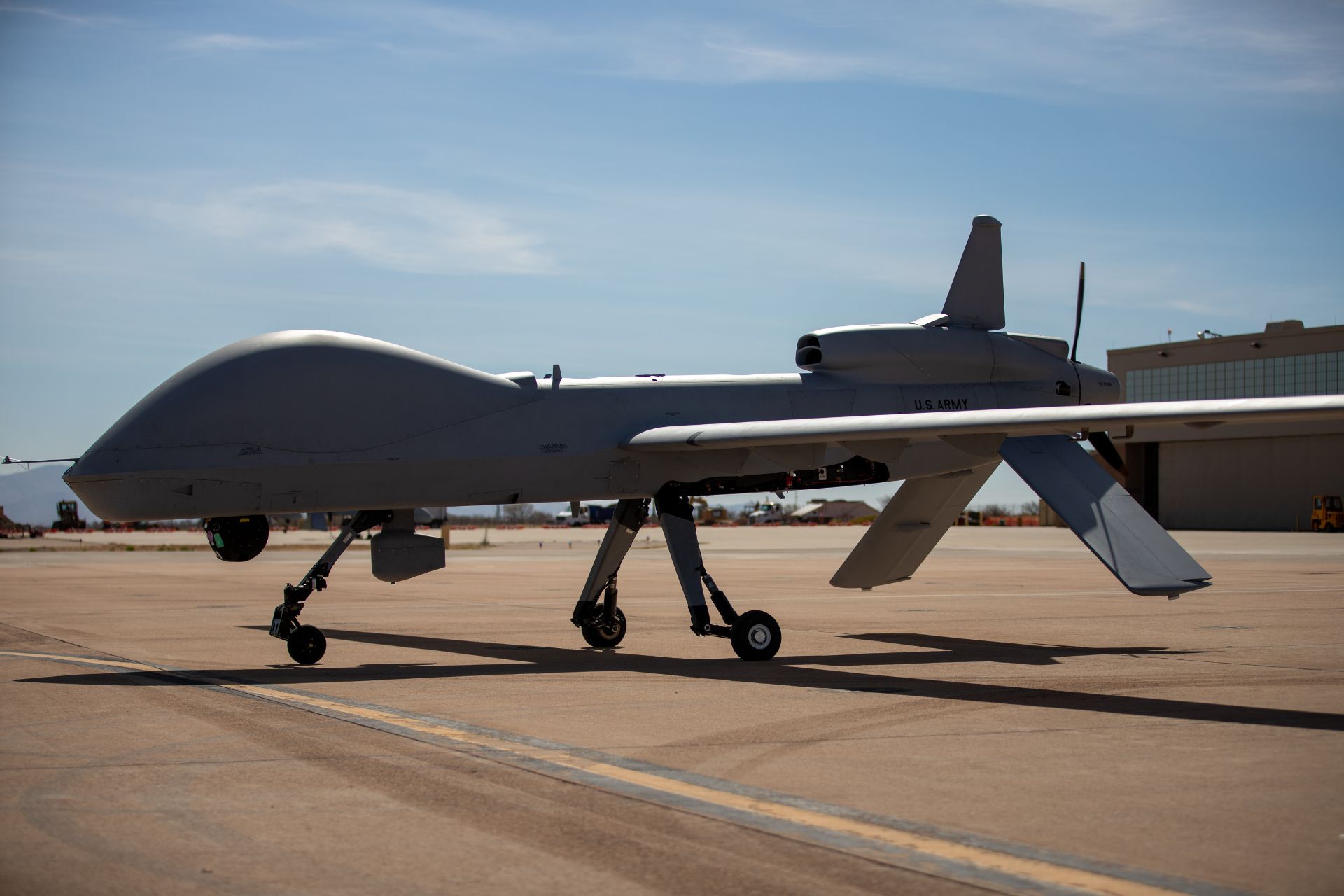 A U.S. Army MQ-1C Gray Eagle at Libby Army Airfield in Arizona on March 28, 2025. The Gray Eagle remains in active service and is one of the possible MQ-1 variants involved in recent U.S. operations in the Middle East. (Picture source: US DoD)
