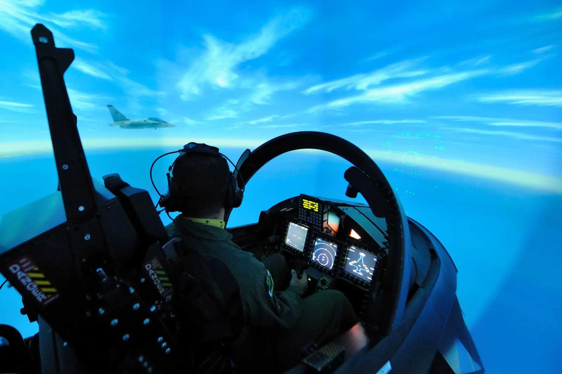 CAE full-mission simulator illustrating the type of high-fidelity synthetic training environment used to reproduce advanced fighter cockpit procedures, mission systems and tactical scenarios. Morocco’s new U.S.-funded contract covers two F-16 Block 72 full-mission trainers for the Royal Moroccan Air Force.