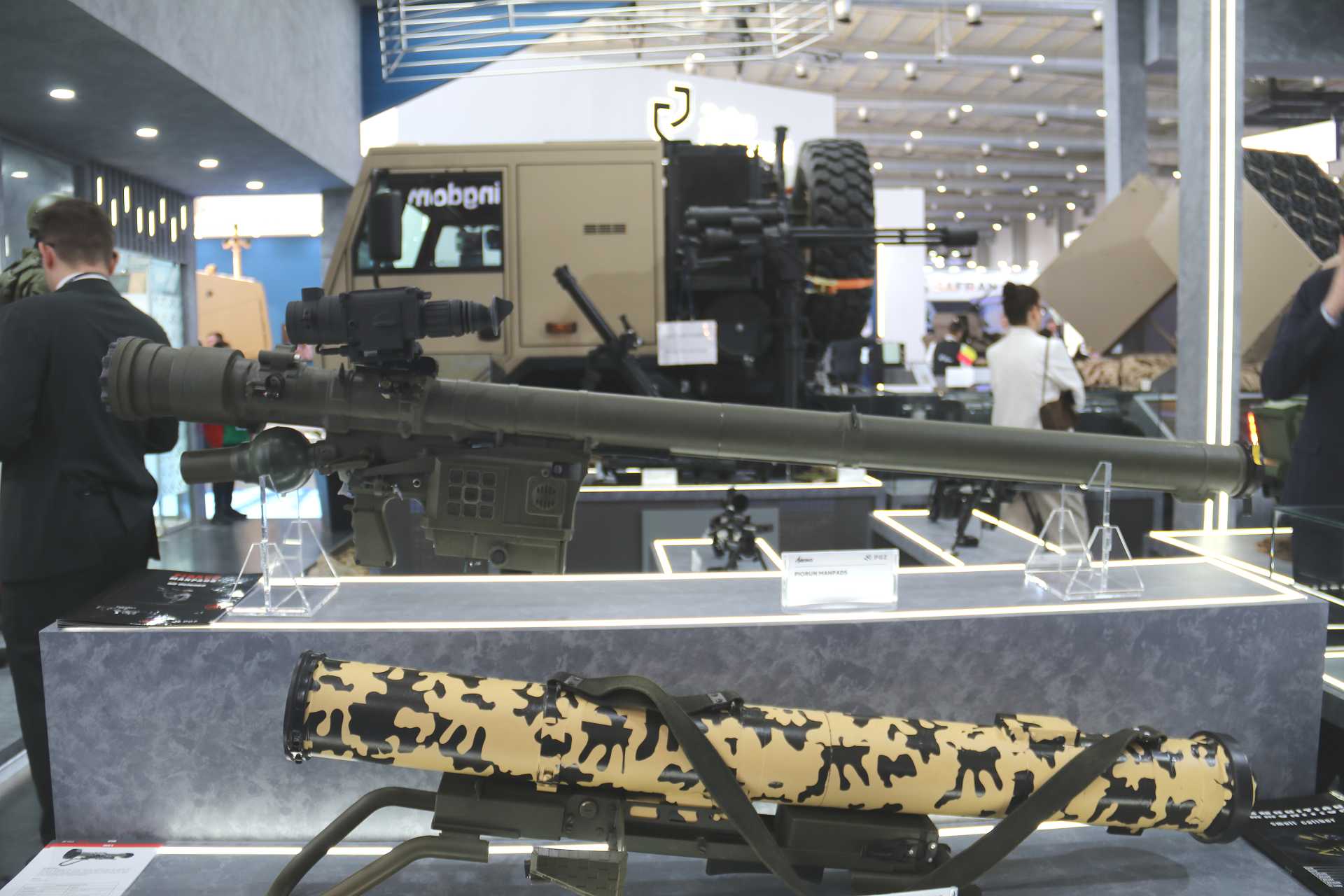 Piorun MANPADS displayed on the Polska Grupa Zbrojeniowa booth at World Defense Show 2026 in Riyadh, where the combat-proven Polish short range air defense system attracted strong interest from international military delegations seeking modern MANPADS capabilities.