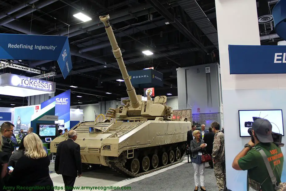First public appearance of SAIC 105mm Light Tank MPF programme at AUSA 2018 United States Army defense exhibition 925 001