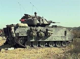 Bradley M2A1 armoured infantry fighting tracked vehicle technical data sheet specifications information description intelligence identification pictures photos images video information US U.S. Army United States American defence industry military technology