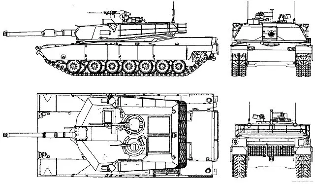 M1A1 Abrams main battle tank line drawing blueprint