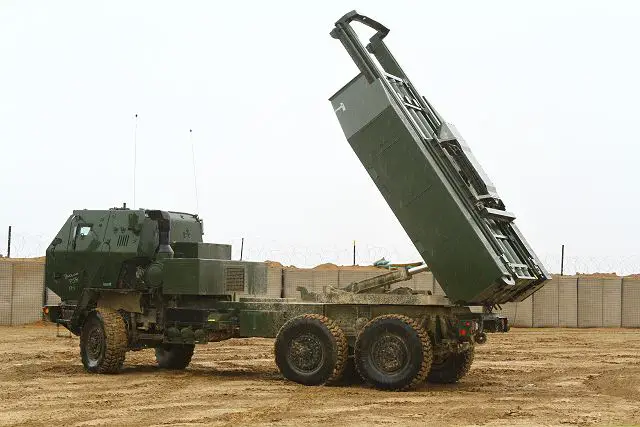 An M142 high-mobility artillery rocket system (HIMARS) launcher prepares to fire during a dry-fire drill by U.S. Marines at Forward Operating Base Edinburgh, Afghanistan, Feb. 26, 2012. 