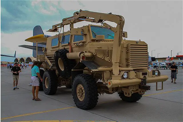 The U.S. Navy reports that Buffalo Mine Resistant Ambush Protection vehicles operated by the Marine Corps are being upgraded with a rear-door assist device. The rear door of the armored vehicle weighs 500 pounds and is opened manually. It was designed for flat ground, which makes opening it difficult on uneven terrain or in a rollover situation.