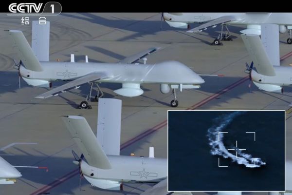 China’s KVD002 armed drone struck a moving naval target, demonstrating reconnaissance and maritime precision-attack capability. (Picture source: CCTV)