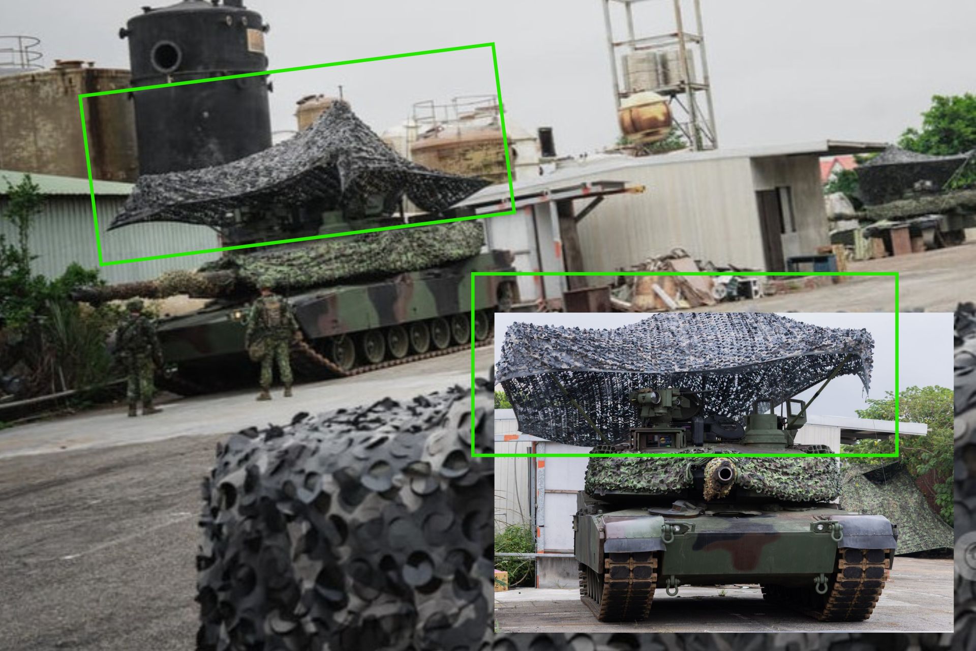 Taiwan’s new M1A2T Abrams tanks used irregular camouflage netting during Taoyuan readiness drills to reduce drone detection and improve battlefield survivability (Picture Source: CNA / Taiwanese Media / Edited By Army Recognition Group)