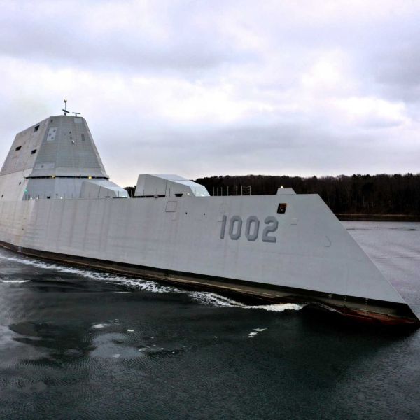 The U.S. Navy has awarded $99 million for sea trials of the USS Lyndon B. Johnson, a Zumwalt-class stealth destroyer being converted to carry 12 hypersonic missiles capable of striking targets more than 2,775 km away. (Picture source: Bath Iron Works)
