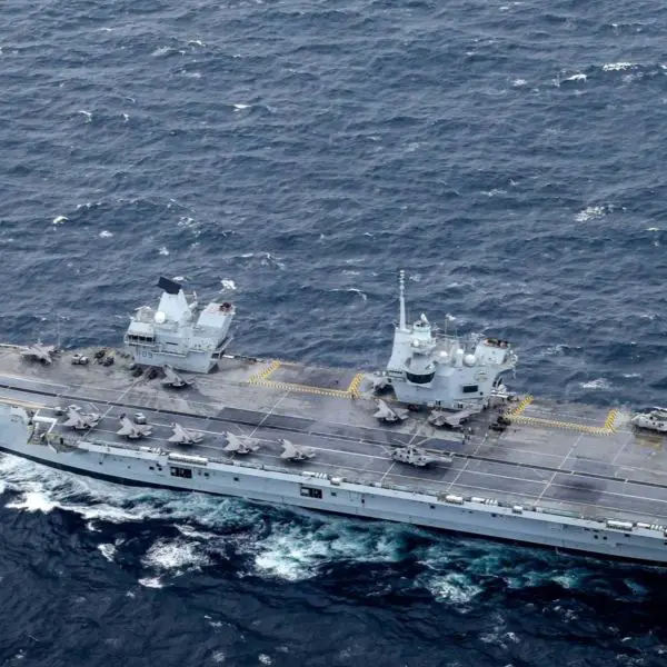Royal Navy aircraft carrier HMS Prince of Wales operates in the northern Indian Ocean ahead of its deployment to the Arctic and North Atlantic for the second phase of Operation Firecrest under NATO command. (Picture source: Royal Navy)