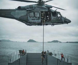Panamanian security forces conduct maritime boarding and interdiction training with U.S. Special Operations personnel during PANAMAX 2026 in the Bay of Panama on July 20, strengthening security around the Panama Canal.