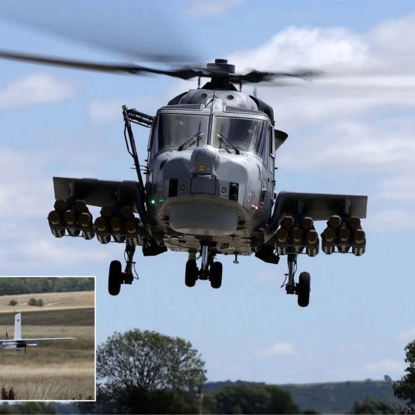 By positioning a Wildcat at altitude between the drones and the control station, the Royal Navy can partly overcome radio-horizon restrictions and terrain masking (Picture source: UK MoD)