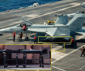 The image is an unofficial edited illustration intended to show how the Blackbeard missile could potentially be integrated with the F/A-18; while the missile imagery and the photograph of the carrier-based F/A-18 are real, their combination in this scene is not an authentic operational photograph (Picture Source: U.S. Navy/ Castelion / Edited By Army Recognition Group)