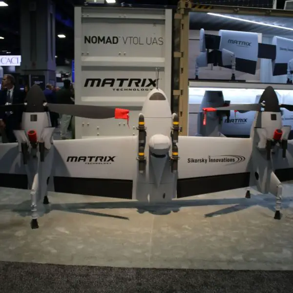 The Sikorsky Nomad 100 Fast Pack displayed at AUSA 2026 in Washington, D.C., combines four armed VTOL drones and their support equipment in a single 20-foot container for runway-independent reconnaissance and precision strike missions. (Picture source: Army Recognition)