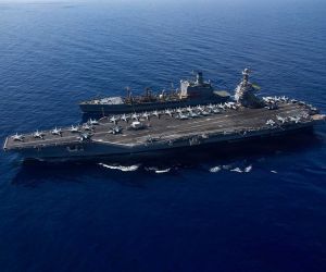 The Gerald R. Ford-class nuclear-powered aircraft carrier represents the centerpiece of U.S. Navy carrier aviation renewal, combining electromagnetic aircraft launch systems, advanced arresting gear and redesigned weapons handling to support sustained air operations at sea. (Picture source: U.S. Department of War/Defense)