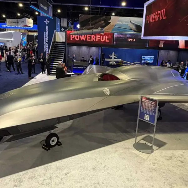 Lockheed Martin unveils a full-scale model of its Vectis stealth combat drone at the 2026 Air, Space & Cyber Conference in National Harbor, Maryland. The Skunk Works design is intended to operate alongside F-35 fighters and other advanced combat aircraft in contested airspace.