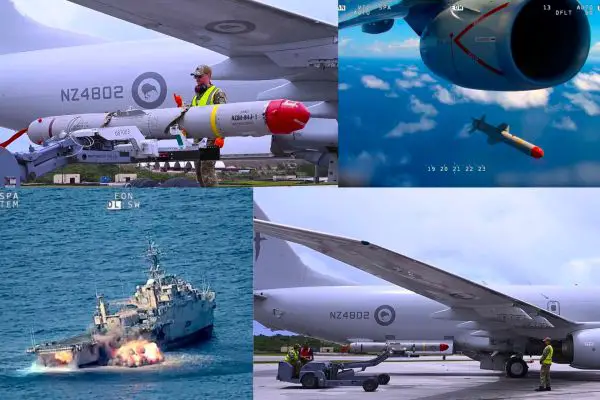 New Zealand’s first P-8A Poseidon Harpoon launch proves the RNZAF has restored a credible long-range maritime strike capability for allied Pacific operations (Picture Source: The Royal New Zealand Air Force)