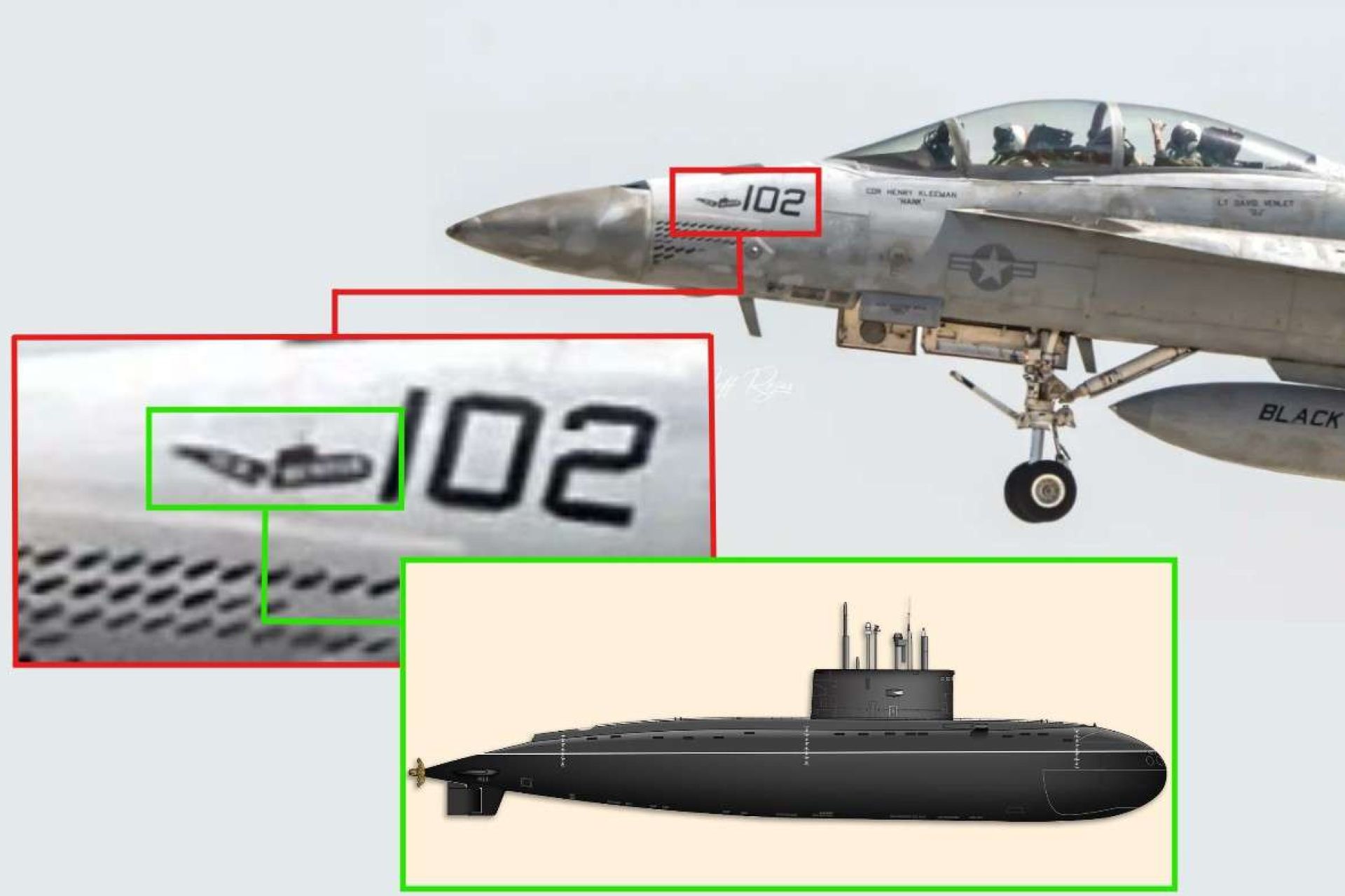 A rare “Sub Buster” marking on a VFA-41 F/A-18F Super Hornet points to possible involvement in a U.S. strike against an Iranian submarine during Operation Epic Fury (Picture Source: Jeff Rojas / USNI / Edited By Army Recognition Group)