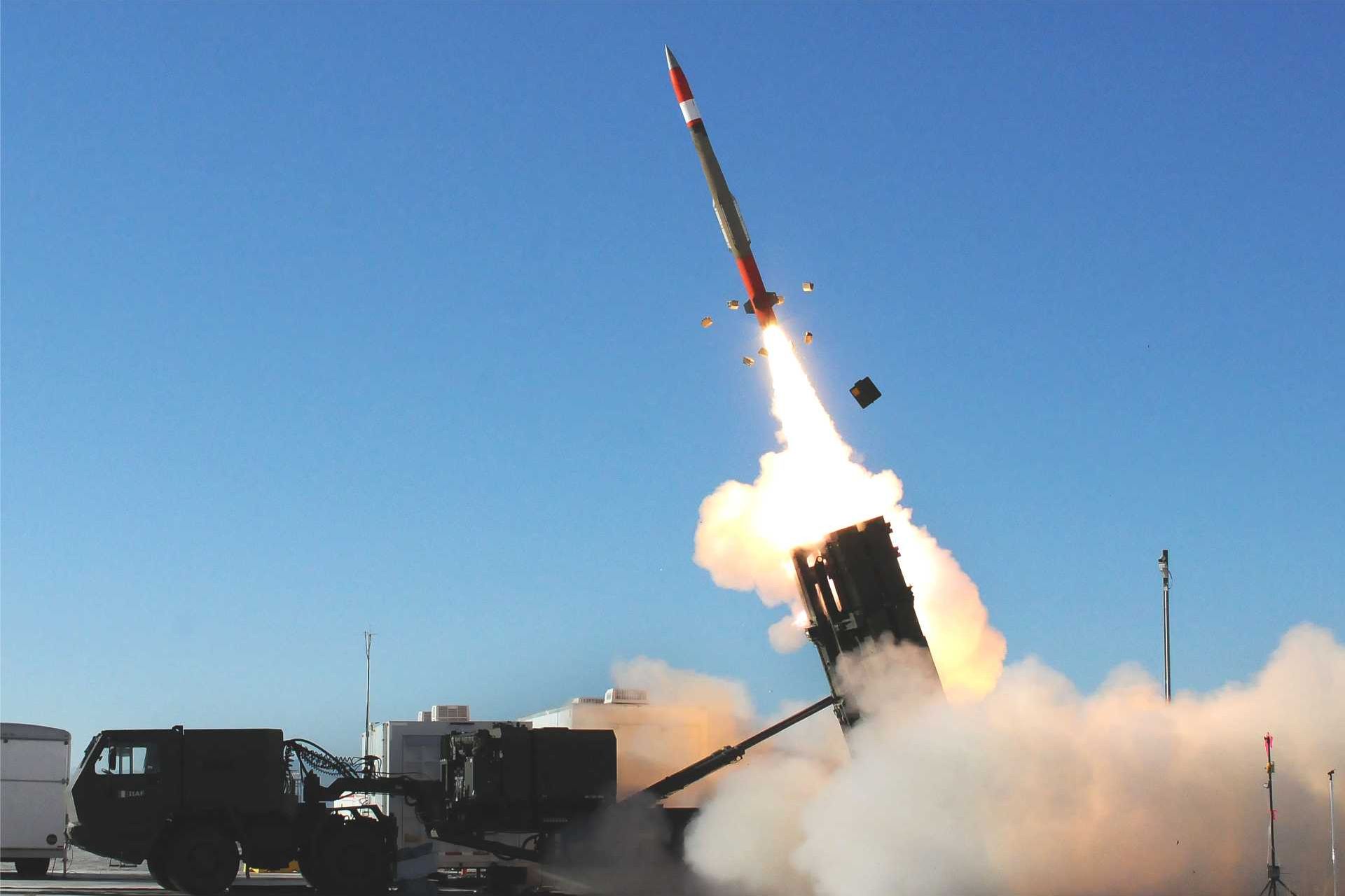 A PAC-3 MSE interceptor launches from a Patriot air and missile defense system. The missile uses hit-to-kill technology to defeat ballistic missile, cruise missile, and aircraft threats.