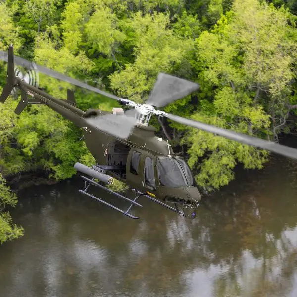 The Bell 407M is a light armed reconnaissance helicopter capable of detecting, identifying, tracking, and engaging ground targets by day or night using EO/IR sensors, machine guns, and 70 mm rockets. (Picture source: Bell)