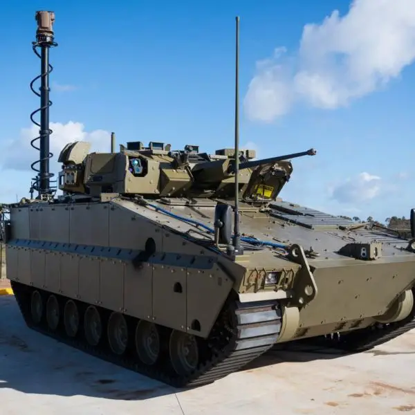 Hanwha Defence Australia is using its AS21 Redback Infantry Fighting Vehicle to assess the integration of Visionary Machines’ Pandion Sentinel passive counter-drone sensing technology. (Picture source: Hanwha Defence Australia)
