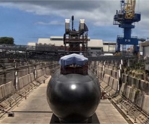 The Virginia-class fast-attack submarine USS North Carolina (SSN 777) prepares to undock from Dry Dock 1 at Pearl Harbor Naval Shipyard and Intermediate Maintenance Facility on August 10, 2026, marking the completion of the dry-dock phase of its restoration and modernization work. (Picture source: U.S. Department of War/Defense)
