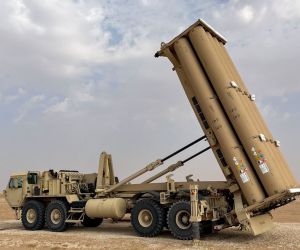 A Terminal High Altitude Area Defense (THAAD) launcher is deployed and ready to fire interceptors against ballistic missile threats. (Picture source: US DoD)
