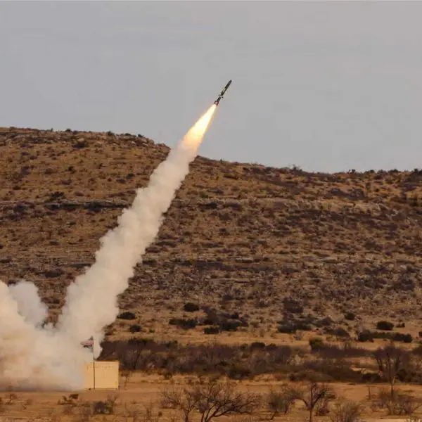 The Surface-Launched Barracuda-500M cruise missile is launched during a flight test, demonstrating the long-range precision strike capability that will soon be manufactured in Poland under a new industrial partnership between Polish Defense Group PGZ and Anduril Industries from United States. (Credit: Anduril Industries)