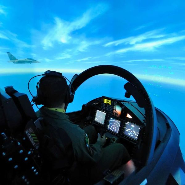 CAE full-mission simulator illustrating the type of high-fidelity synthetic training environment used to reproduce advanced fighter cockpit procedures, mission systems and tactical scenarios. Morocco’s new U.S.-funded contract covers two F-16 Block 72 full-mission trainers for the Royal Moroccan Air Force.
