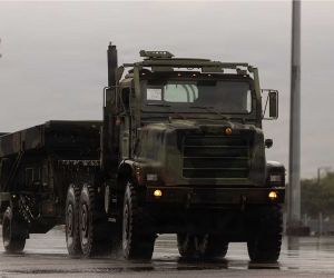 A U.S. Marine Corps Medium Tactical Vehicle Replacement tows an AN/TPS-80 Ground/Air Task-Oriented Radar during Marine Rotational Force–Southeast Asia training in the Philippines on August 17, 2026.