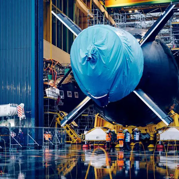 On October 16, 2026, France began transferring the Rubis, its fifth Suffren-class nuclear attack submarine, from Naval Group’s construction hall in Cherbourg to the Cachin basin launching platform, ahead of final outfitting, launch preparations, and subsequent trials. (Picture source: Naval Group)