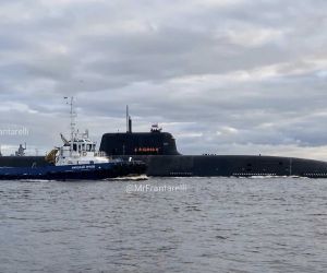 The Khabarovsk is the first Russian nuclear-powered submarine built specifically to carry and launch six long-range, nuclear-powered Poseidon underwater weapons against strategic targets. (Picture source: X/Massimo Frantarelli)