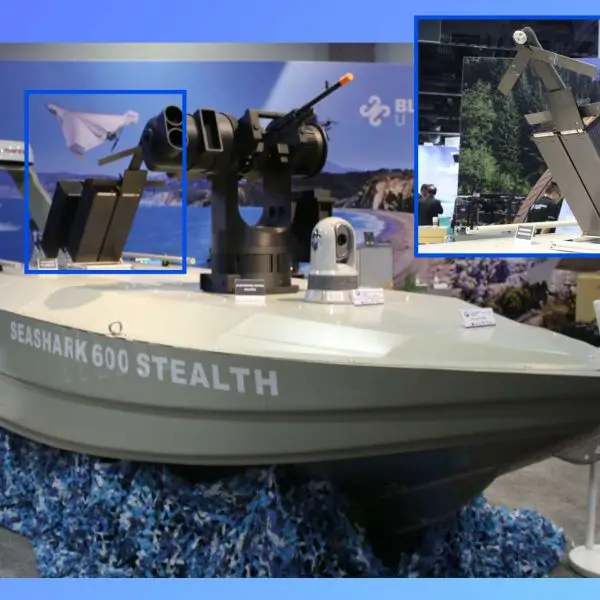 Thunder Tiger’s SeaShark 600 USV now pairs Bullfrog counter-drone firepower with four Switchblade 300 loitering munitions, giving the six-meter craft a combined self-defense and precision-strike role for contested littoral operations (Picture Source: Army Recognition Group)