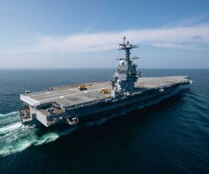 HII’s Newport News Shipbuilding has completed acceptance sea trials of John F. Kennedy (CVN 79), the second Gerald R. Ford-class nuclear-powered aircraft carrier being built for the U.S. Navy. (Photo by Ashley Cowan/HII)