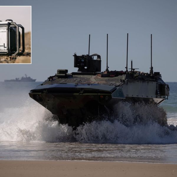 U.S. Marine Corps Amphibious Combat Vehicles conduct surf passage training during a simulated amphibious assault in Queensland, Australia, on July 3, 2025; the Marines have since ordered Pulsar-L systems to add onboard counter-drone protection to the ACV fleet. (Picture source: US DoD)
