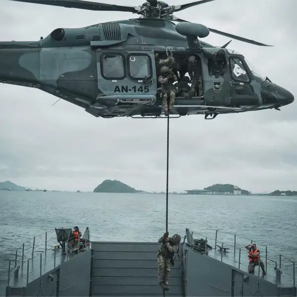 Panamanian security forces conduct maritime boarding and interdiction training with U.S. Special Operations personnel during PANAMAX 2026 in the Bay of Panama on July 20, strengthening security around the Panama Canal.