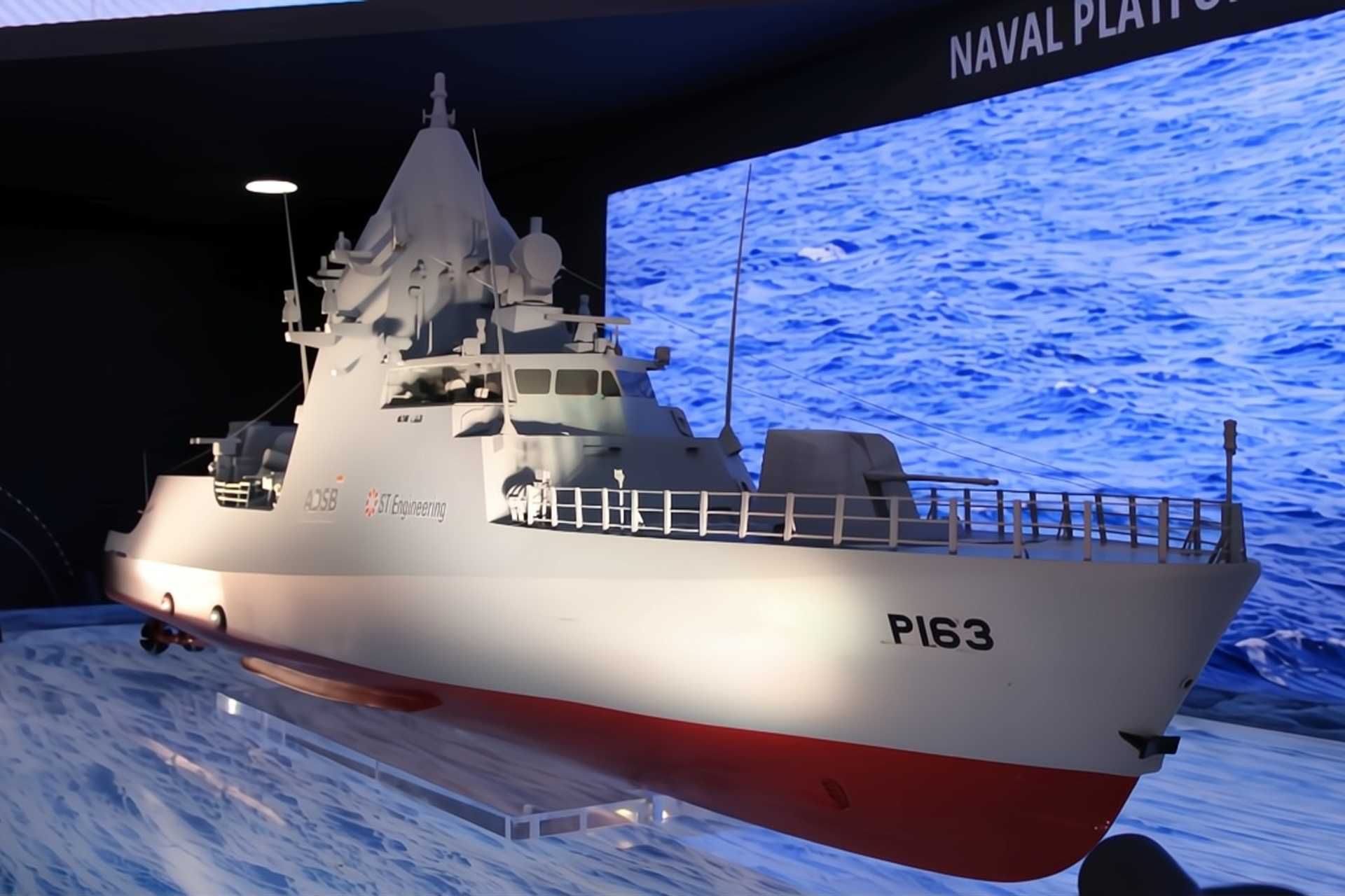 At World Defense Show 2026, ST Engineering displayed a scale model of the UAE Navy’s first-of-class Falaj-3 offshore patrol vessel, the Al Taf (P-163), which was commissioned in February 2025. (Picture source: Army Recognition)