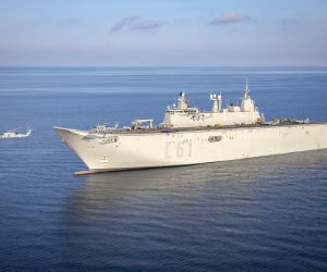 The Spanish amphibious assault ship Juan Carlos I (L-61) during interoperability training in the Adriatic Sea, 22 February 2023 (Picture source: US Navy)