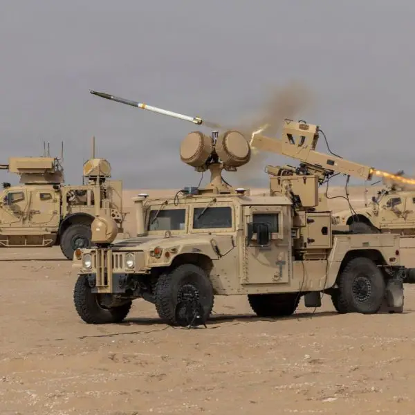 During Exercise Sky Shield in Kuwait in December 2025, a U.S. Army Electronic Advanced Ground Launcher System (EAGLS) fired an APKWS 70 mm laser-guided rocket, demonstrating its counter-drone interception capability. (Picture source: U.S. Army)