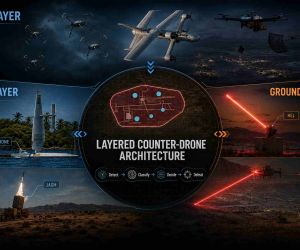 Lockheed Martin has unveiled a layered counter-drone architecture that integrates AI-enabled command and control, advanced sensors, kinetic interceptors and non-kinetic weapons to counter increasingly autonomous and coordinated drone threats (Picture Source: Lockheed Martin / Edited By Army Recognition Group)